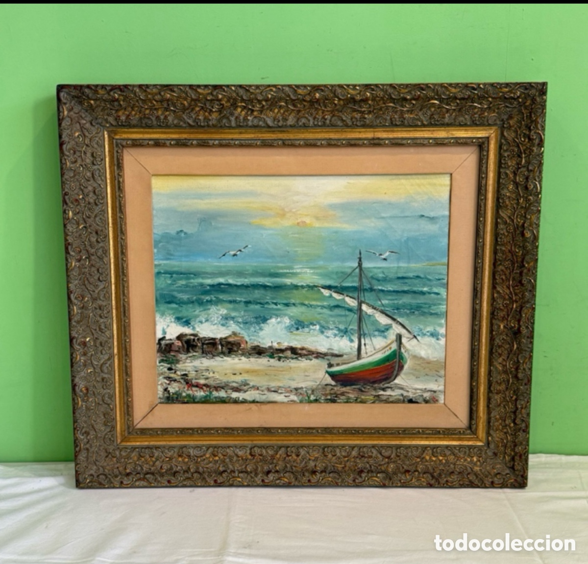 Art: Antiguo &Oacute;leo Marina sobre lienzo del pintor Miguel Robledo Cimbr&oacute;n.
