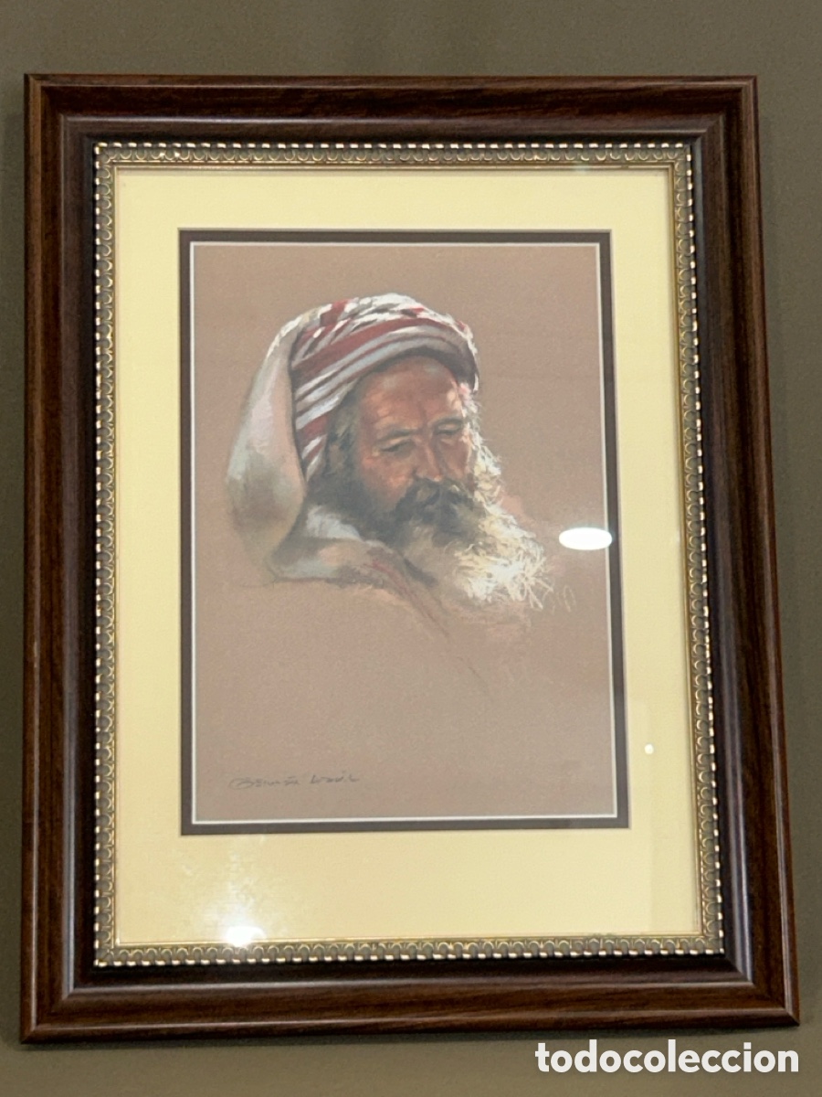 Arte: GERM&Aacute;N ARACIL, PINTURA AL PASTEL SOBRE TABLA, HOMBRE ANCIANO &Aacute;RABE, PINTOR ALCOYANO