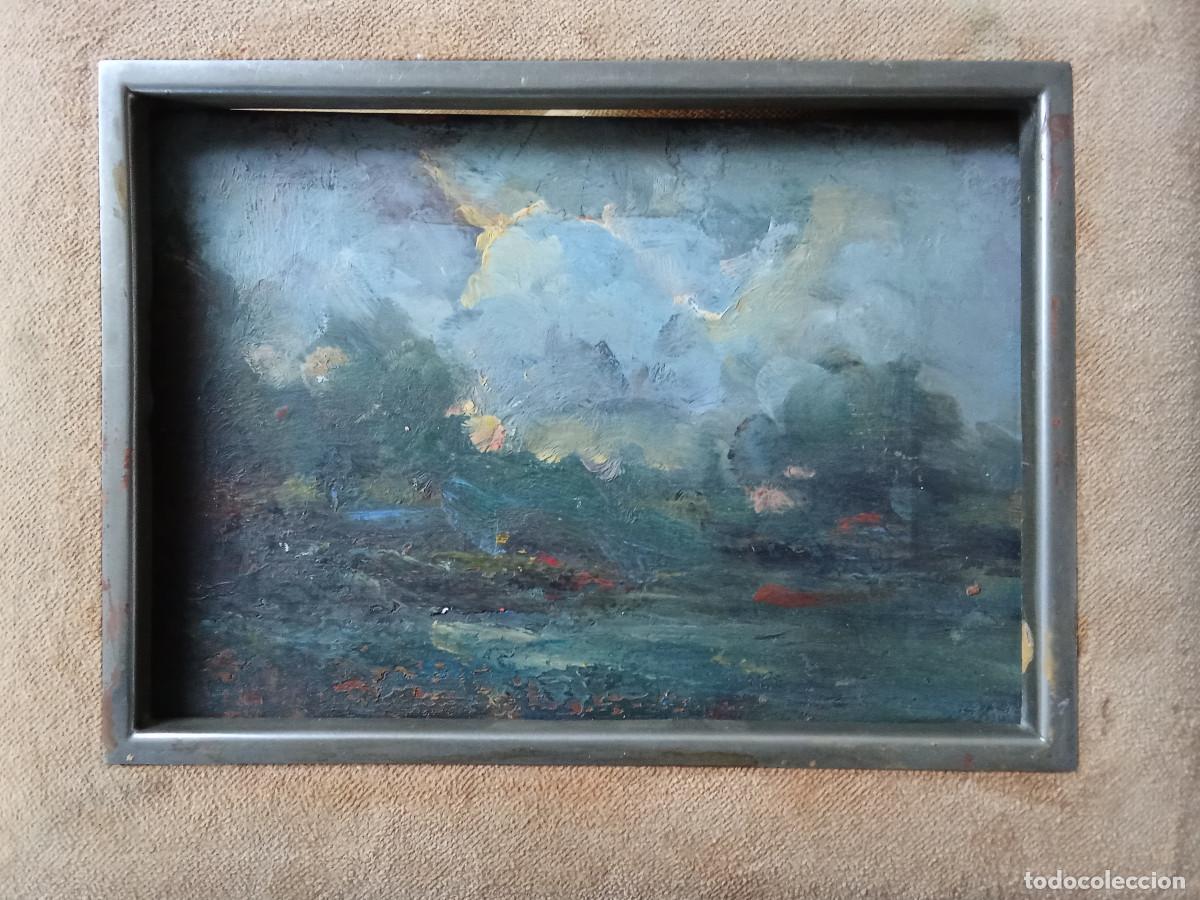 Arte: ESCUELA CATALANA CIRCA 1900- PASISAJE PINTADO A DOBLE CARA-