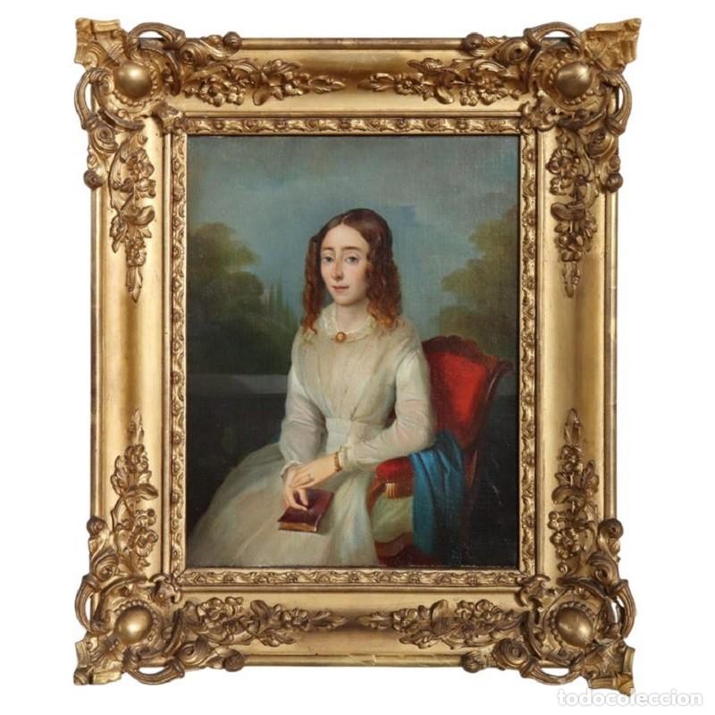 Arte: Retrato de una joven con un libro, &oacute;leo sobre lienzo, Italia, siglo XIX