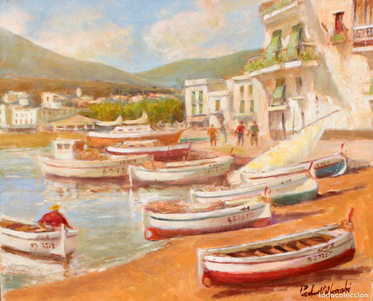 Arte: FRANCESC CARBONELL MASSABE (1928 - ??) OLEO SOBRE TELA. BARCAS EN CADAQU&Eacute;S