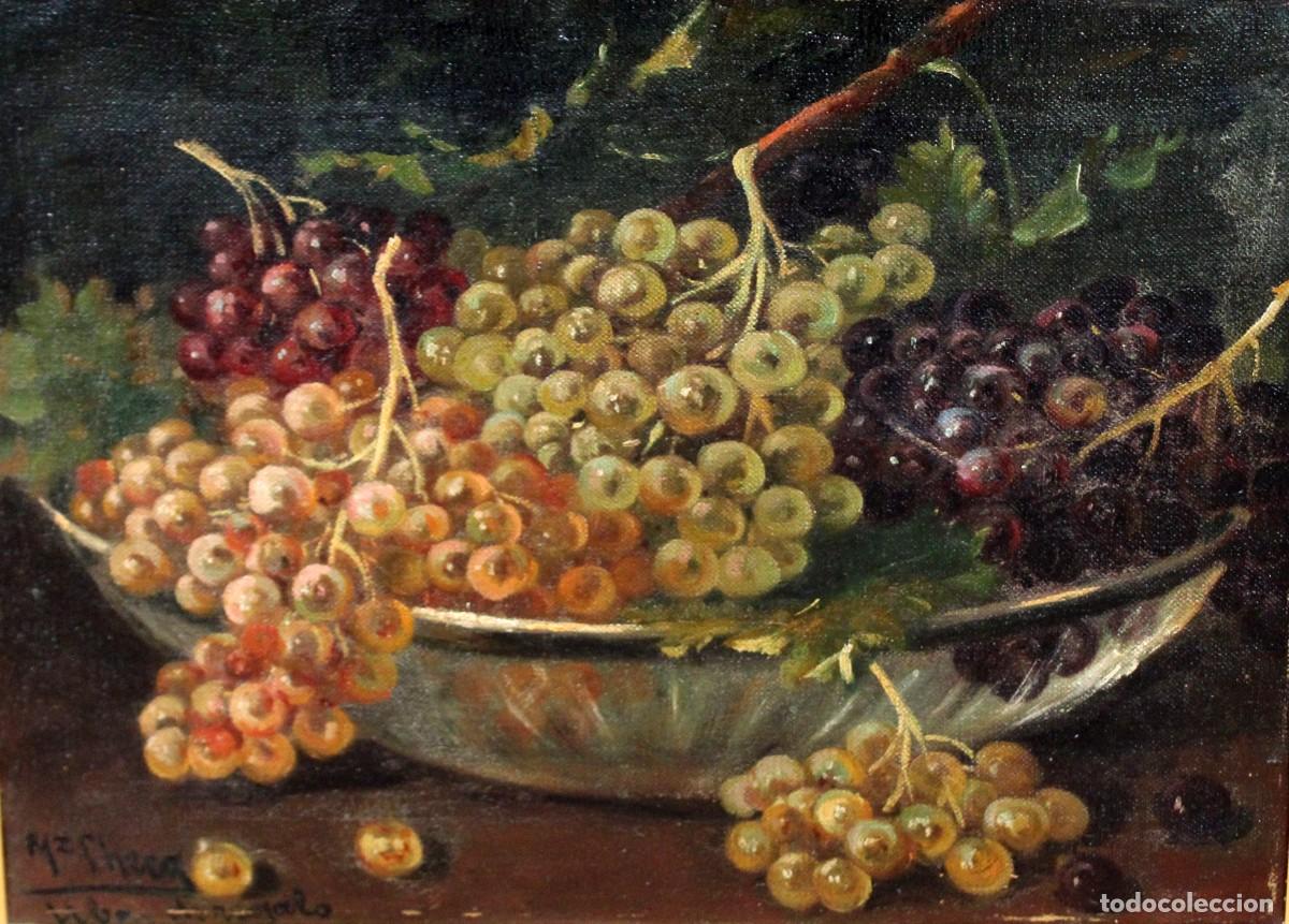 Arte: FERNANDO MARTINEZ CHECA (Requena, Valencia, 1858 - Baeza, Ja&eacute;n, 1933) OLEO TELA. BODEGON DE UVAS
