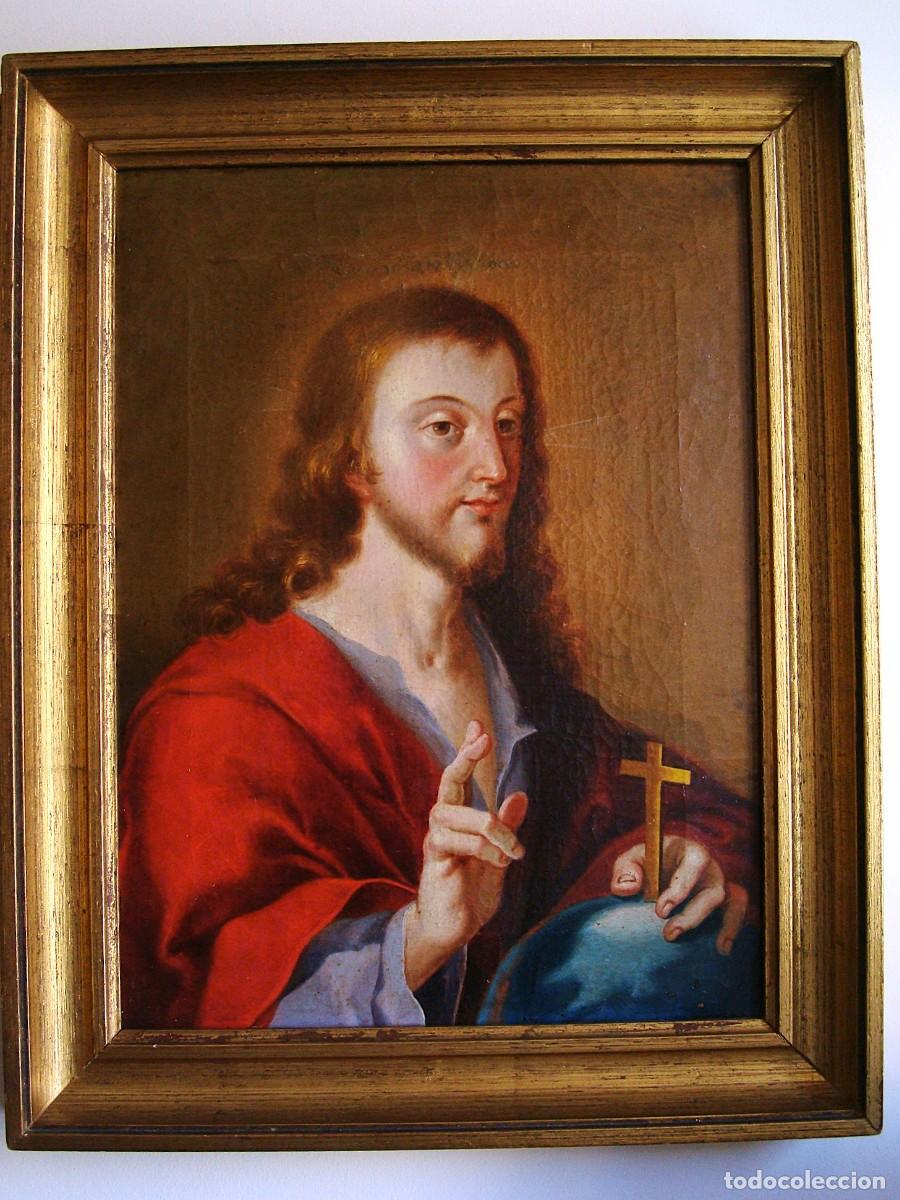 Arte: CRISTO SALVATOR MUNDI BARROCO,OLEO SOBRE LIENZO.