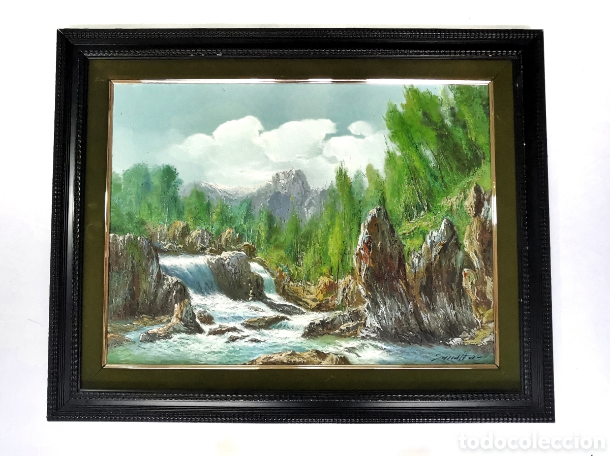 Kunst: MARAVILLOSO &Oacute;LEO SOBRE LIENZO QUE REPRESENTA UN DETALLADO PAISAJE