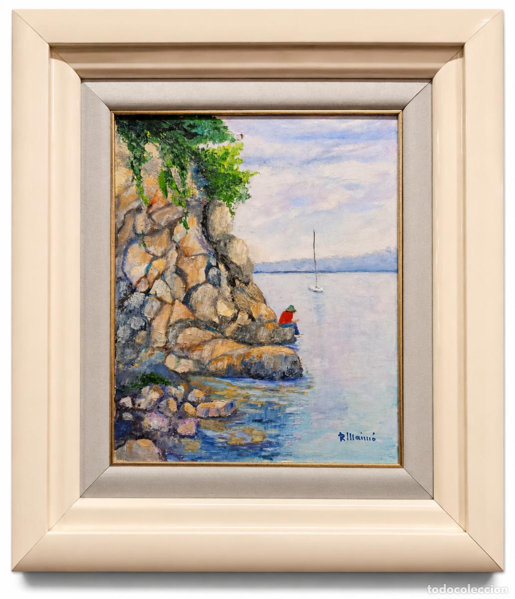 Arte: Paisaje costero mallorqu&iacute;n &ndash; Cala de Pirates &ndash; Pintor mallorqu&iacute;n R. Maim&oacute; &ndash; &Oacute;leo