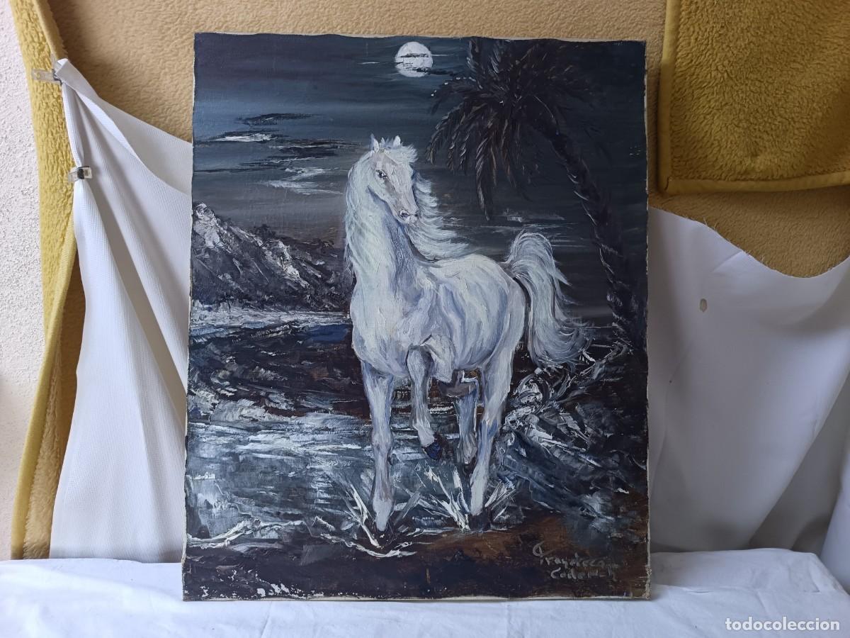 Arte: &Oacute;leo sobre lienzo, Caballo en la Noche, en bastidor, firmado