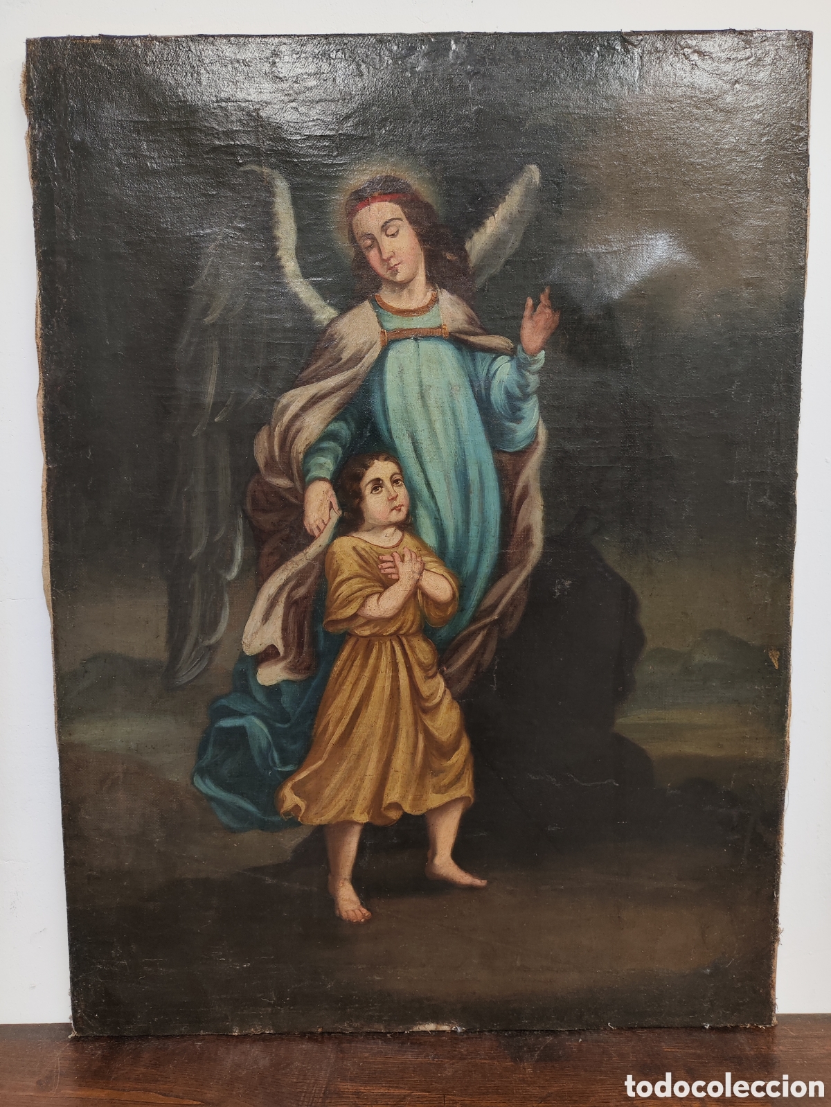 Arte: ESCUELA ESPA&Ntilde;OLA S.XVIII - EL &Aacute;NGEL DE LA GUARDIA - &Oacute;LEO SOBRE LIENZO
