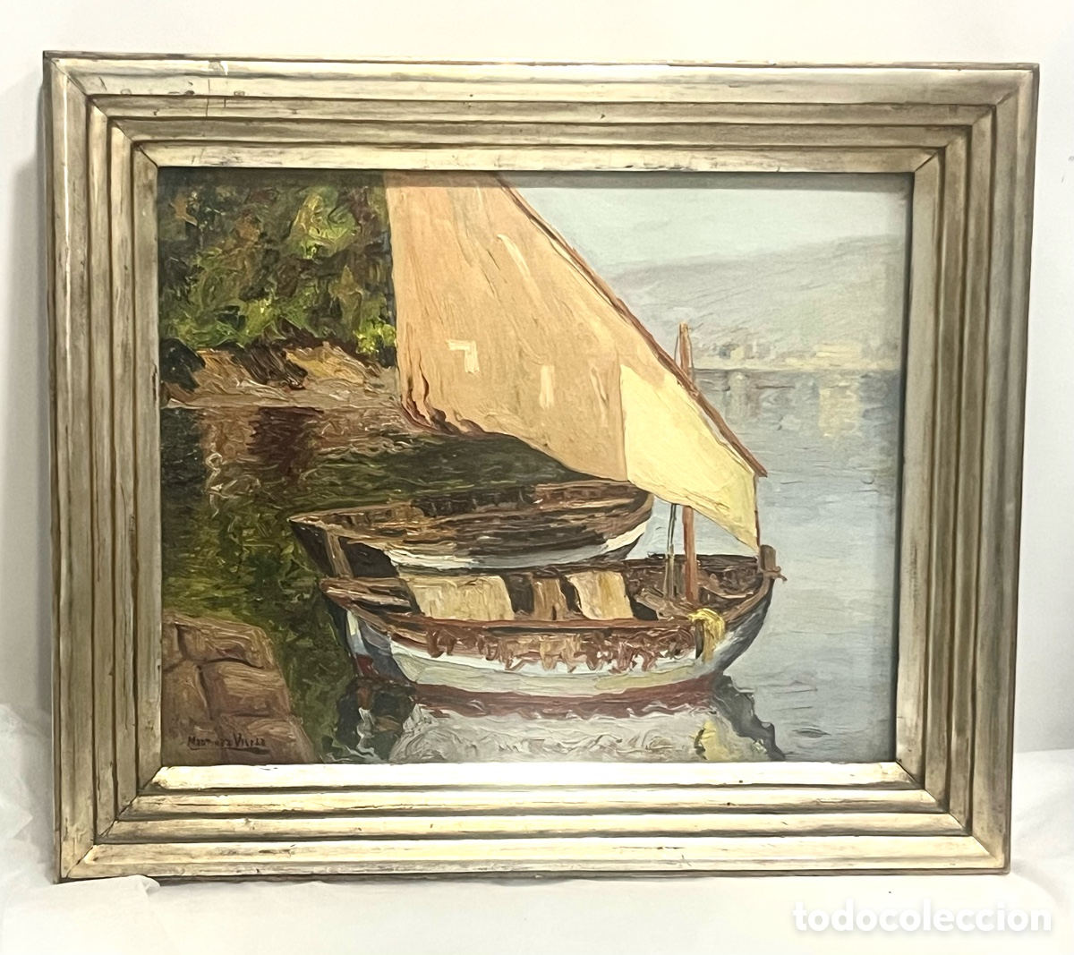 Arte: PINTURA GALLEGA - RAFAEL MARTIN&Eacute;Z VILELA (EL FERROL,1899-1974) - BARCAS EN LA PLAYA - OLEO TABLA