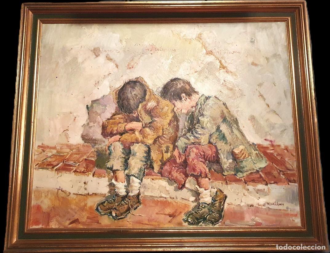 Art: Cuadro &ldquo;Ni&ntilde;os en la calle&rdquo; de Rico L&oacute;pez (Siglo XX) SOLO RECOGIDA