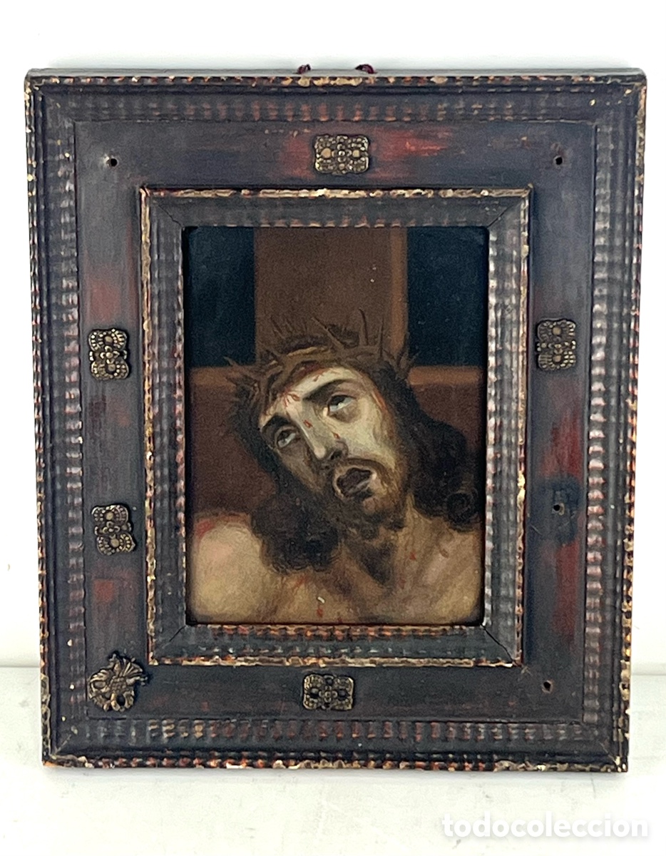 Arte: CRISTO AGONIZANDO EN LA CRUZ - OLEO TABLA - SIGLO XVIII - MARCO DE EPOCA