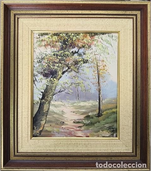 Arte: CUADRO AL OLEO SOBRE TELA ENMARCADO CON DOBLE MARCO PAISAJE BOSQUE (FIRMADO) - CUADRO-1134