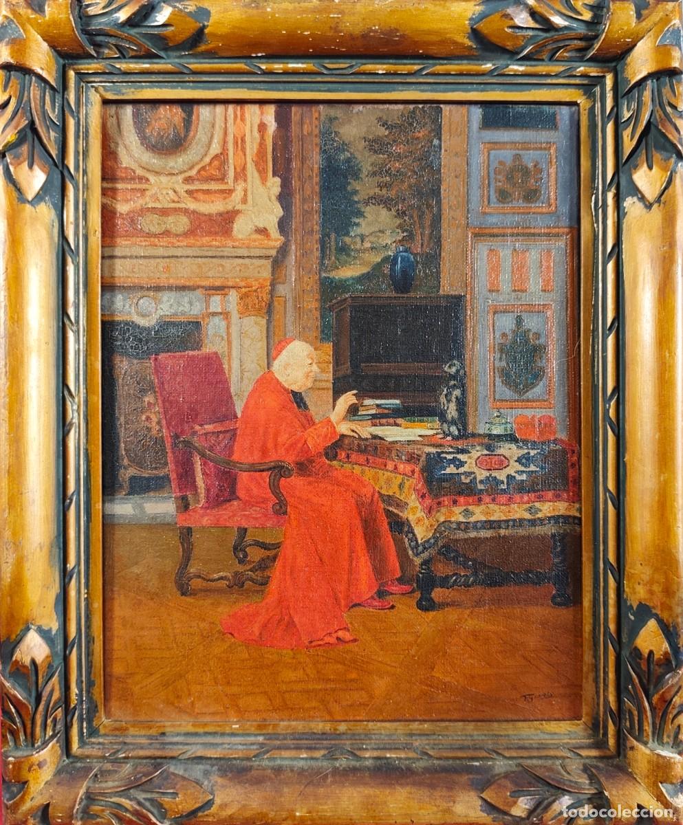 Arte: Frans Geerts (1869-1957) - &Oacute;leo Antiguo Pintura de Cardenal con Mono