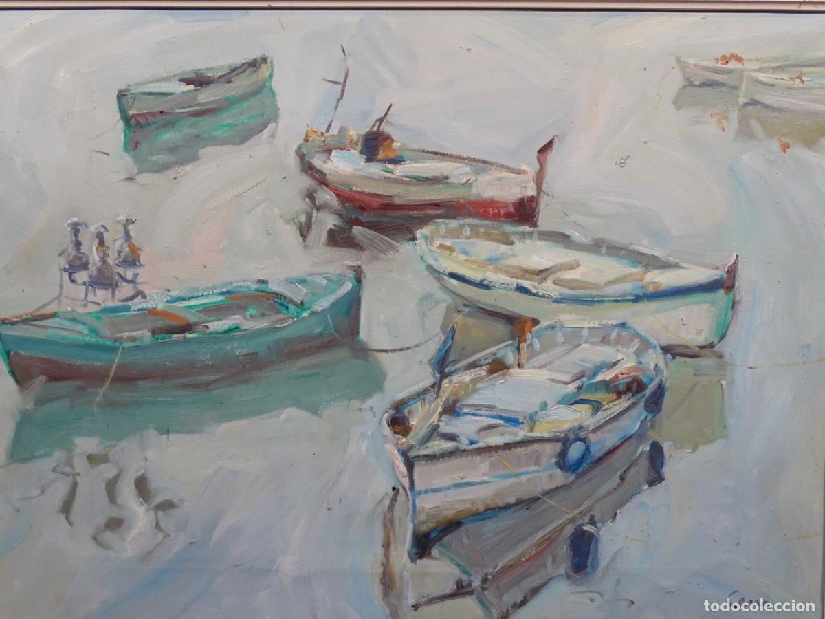 Kunst: &Oacute;LEO SOBRE TELA FORMADO CANO. BARCAS. TRAZO SUELTO Y SEGURO.