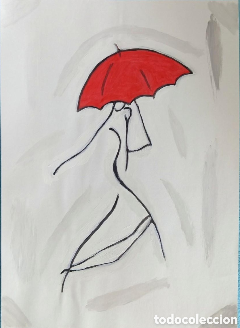 Arte: Original pintura mujer con paraguas (1) acuarela, sobre papel doble 29,6cm x 21cm. Muy bonita