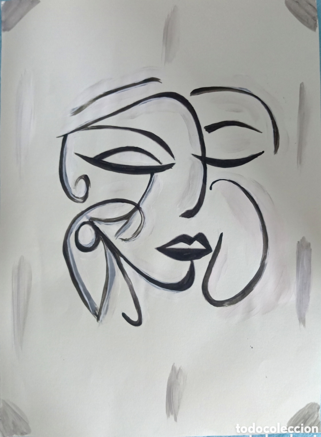 Kunst: Original pintura cara abstracta (4) (t&eacute;cnica mixta) acuarela y acr&iacute;lico sobre papel 30,5cm x 21,5cm.