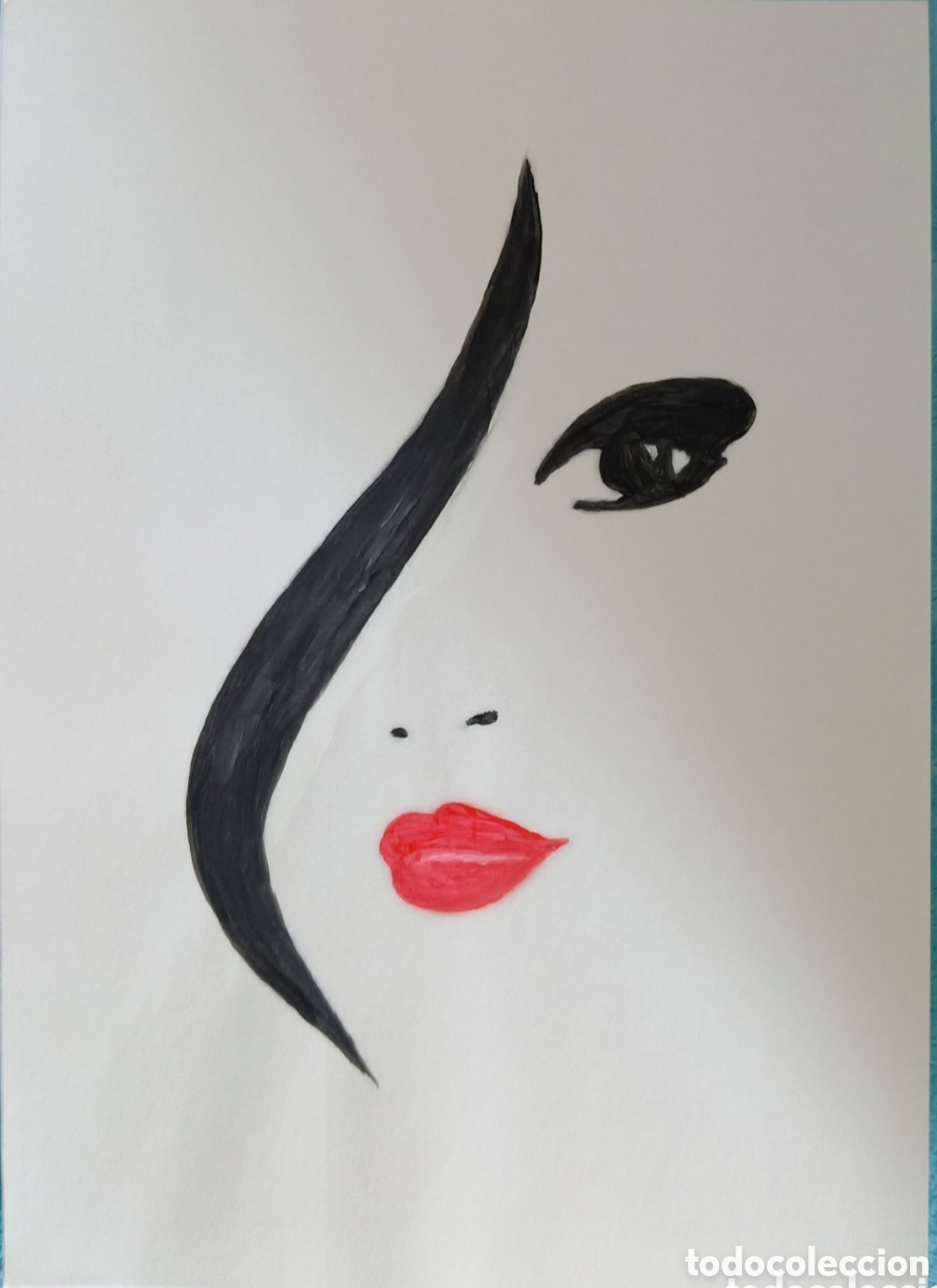 Arte: Original pintura mujer con flequillo (4) acuarela sobre papel doble 29,6cm x 21cm. Muy bonita