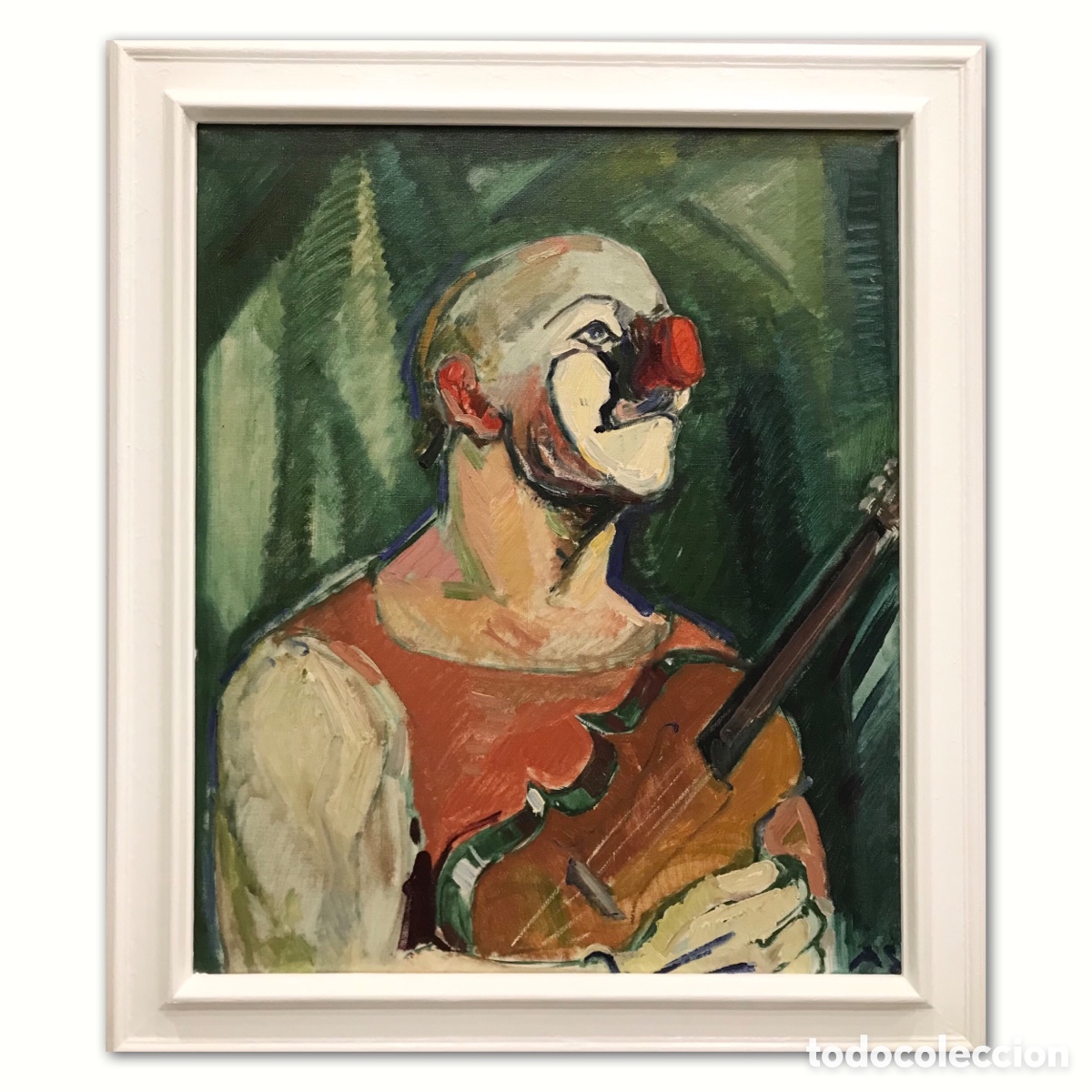 Arte: &rdquo;Retrato de Artista Circense con Viol&iacute;n&rdquo; Aage Strand (1910-1975), a&ntilde;os 50-60 del S.XX aprox, 75x64cm