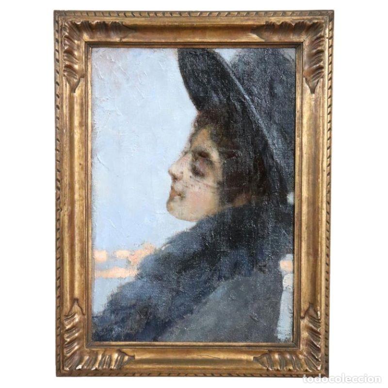 Arte: Retrato de una joven con sombrero, &oacute;leo sobre lienzo, Italia, finales del siglo XIX