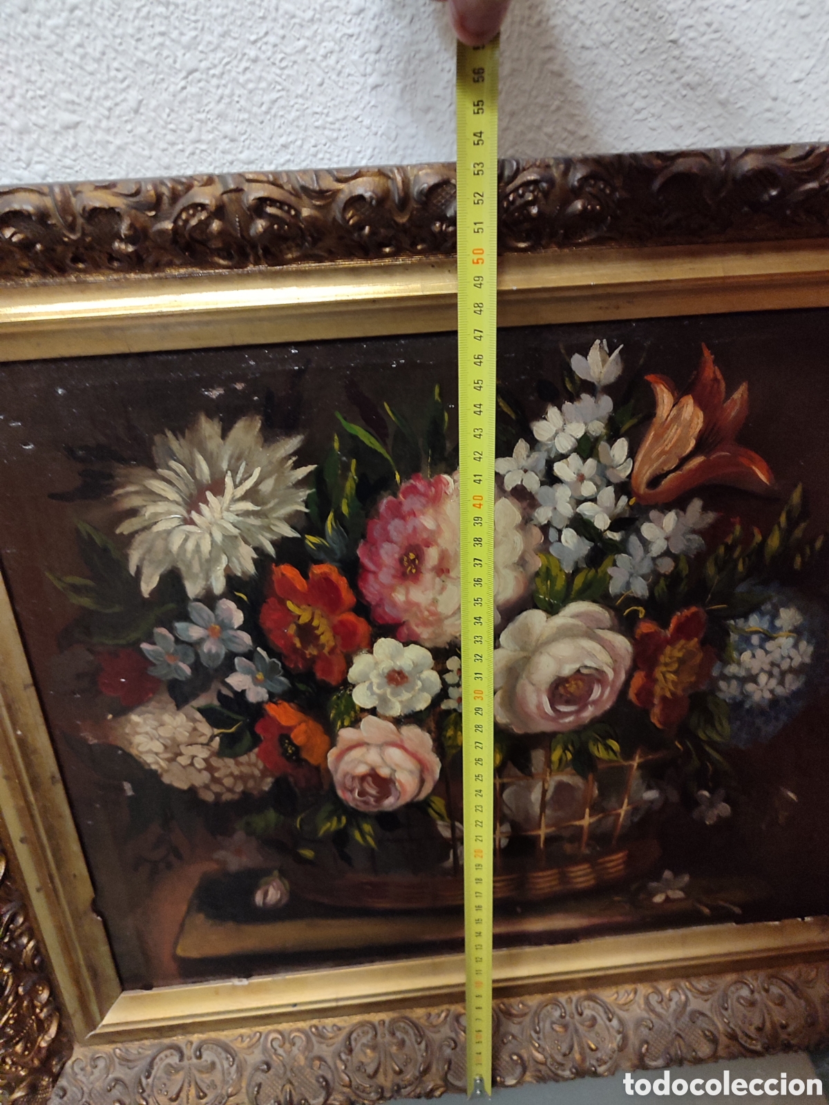 Arte: Oleo antiguo de bodeg&oacute;n de flores