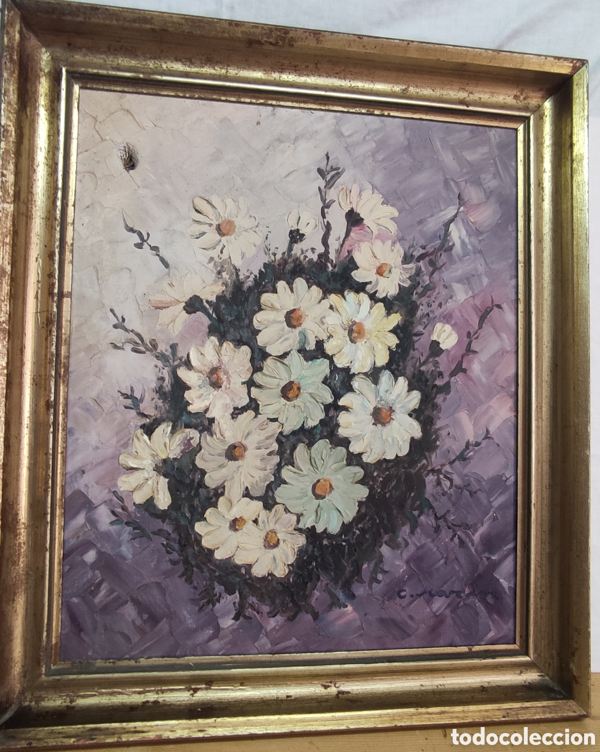 Arte: Antiguo cuadro oleo flores