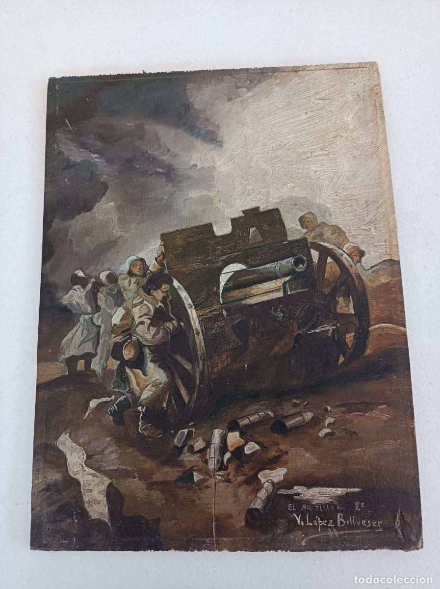 Arte: &Oacute;LEO EL ARTILLERO DE 2&ordf; 30 x 23 cms. &Oacute;LEO SOBRE CONTRACHAPADO FIRMADO POR AUTOR V. L&Oacute;PEZ BELLVESER