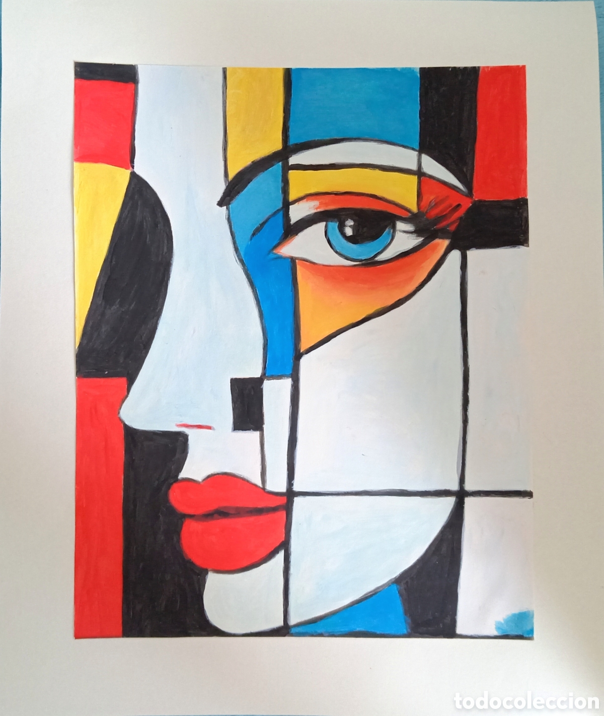 Art: Original pintura cara abstracta (22) (t&eacute;cnica mixta) acuarela y acr&iacute;lico sobre papel doble 34,8cmx29