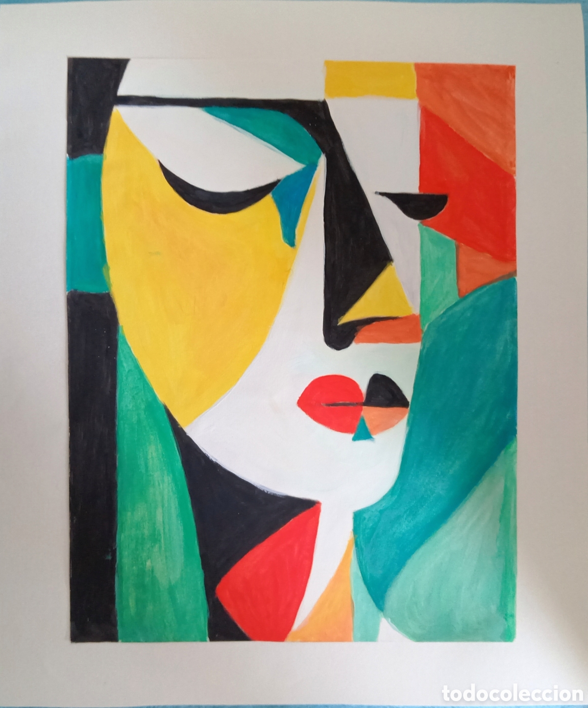 Art: Original pintura cara abstracta (23) (t&eacute;cnica mixta) acuarela y acr&iacute;lico sobre papel doble 34,8cmx29