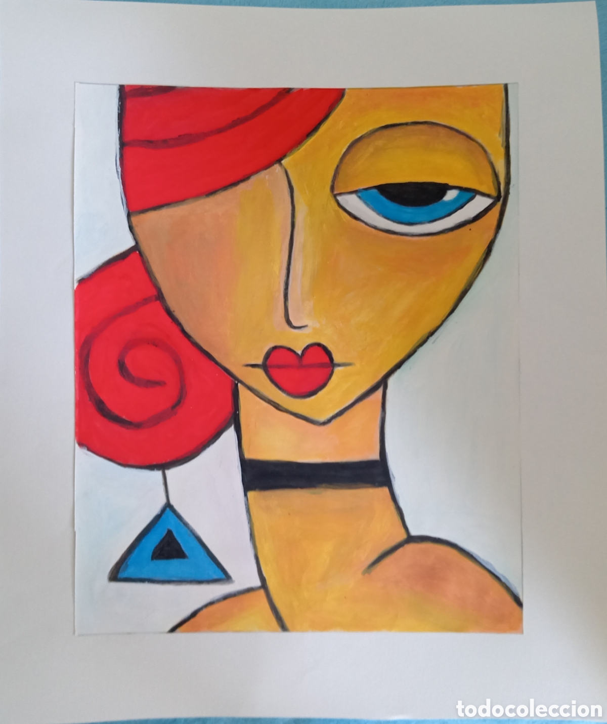 Art: Original pintura cara abstracta (24) (t&eacute;cnica mixta) acuarela y acr&iacute;lico sobre papel doble 34,8cmx29