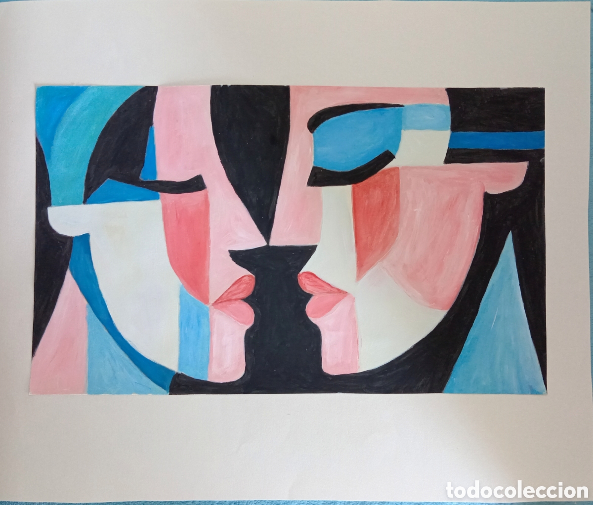 Art: Original pintura caras abstractas (25) (t&eacute;cnica mixta) acuarela y acr&iacute;lico sobre papel doble 34,8cmx
