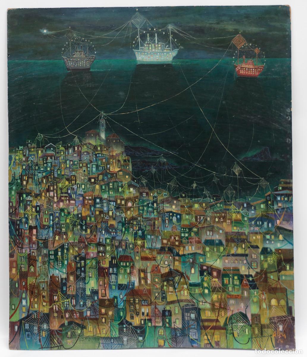 Kunst: EMILIO ALBA, epifan&iacute;a en la costa, 1953. &Oacute;leo sobre tablex. 54x65cm.