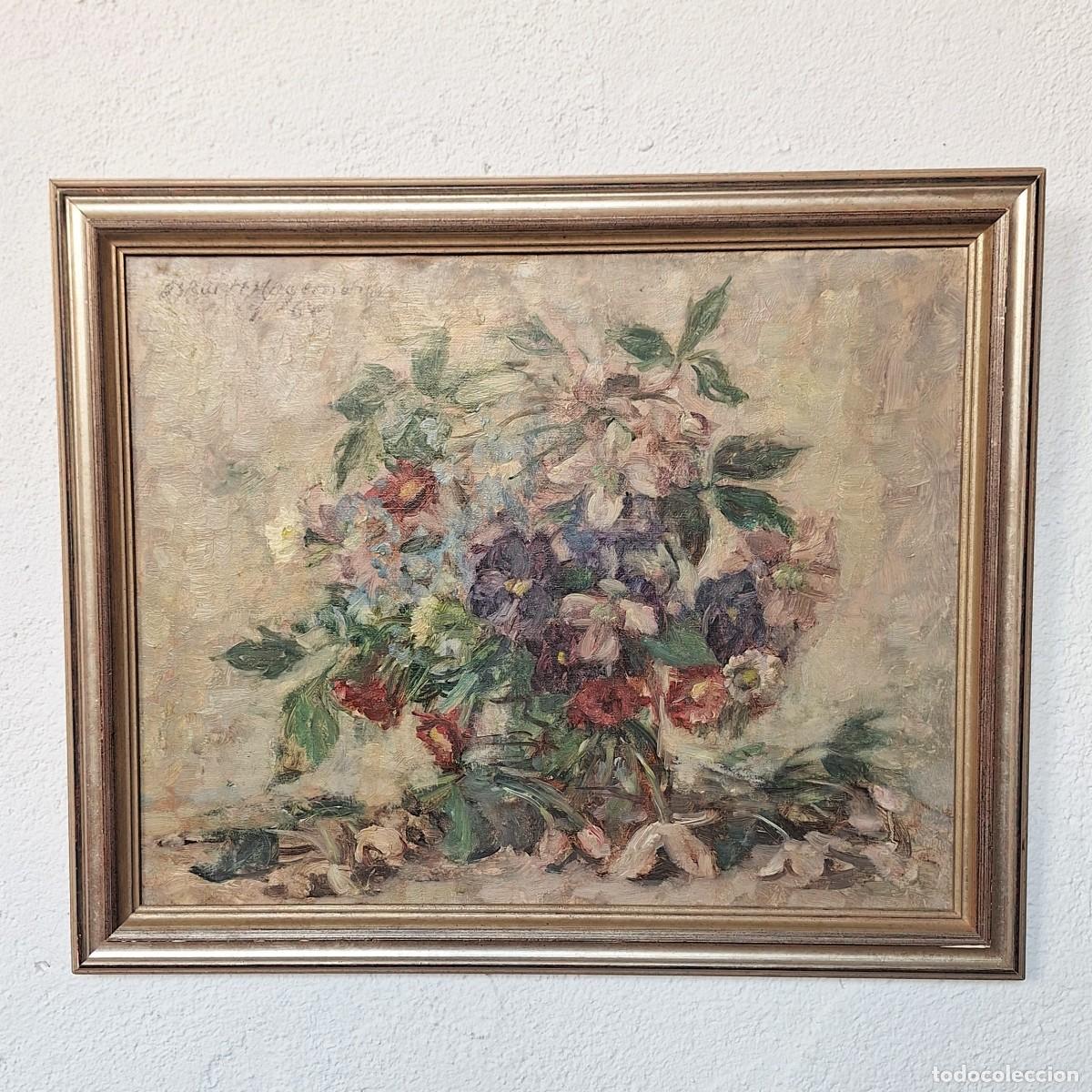 Kunst: Cuadro al &oacute;leo con motivo floral de Oskar H. Hagemann. 1964