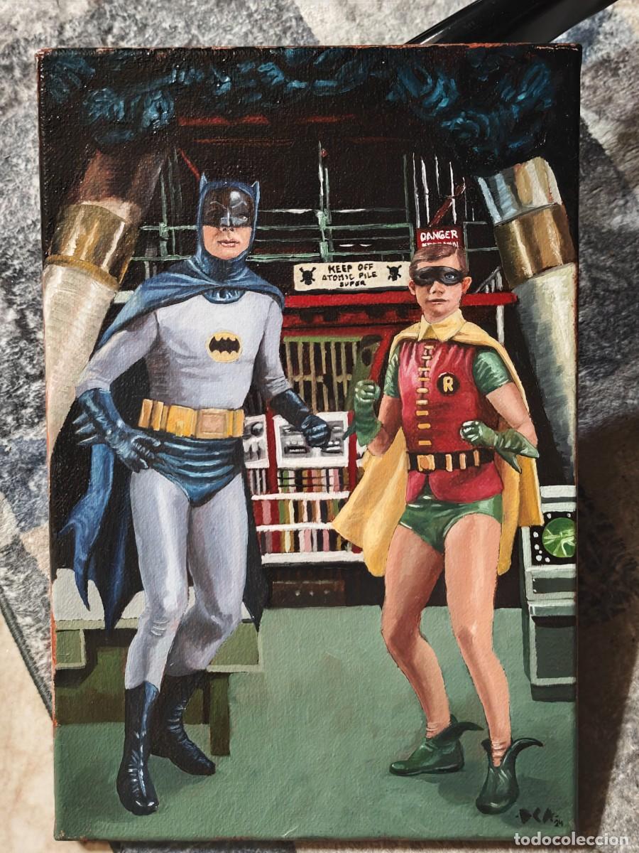 Art: Batman y Robin (Homenaje Serie 1966) - Pintura Original al &Oacute;leo de DC Alonso (Mattel / Marvel)