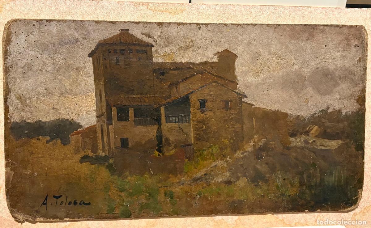 Arte: Paisaje de pueblo por Aurelio Tolosa (Barcelona 1861-1948)