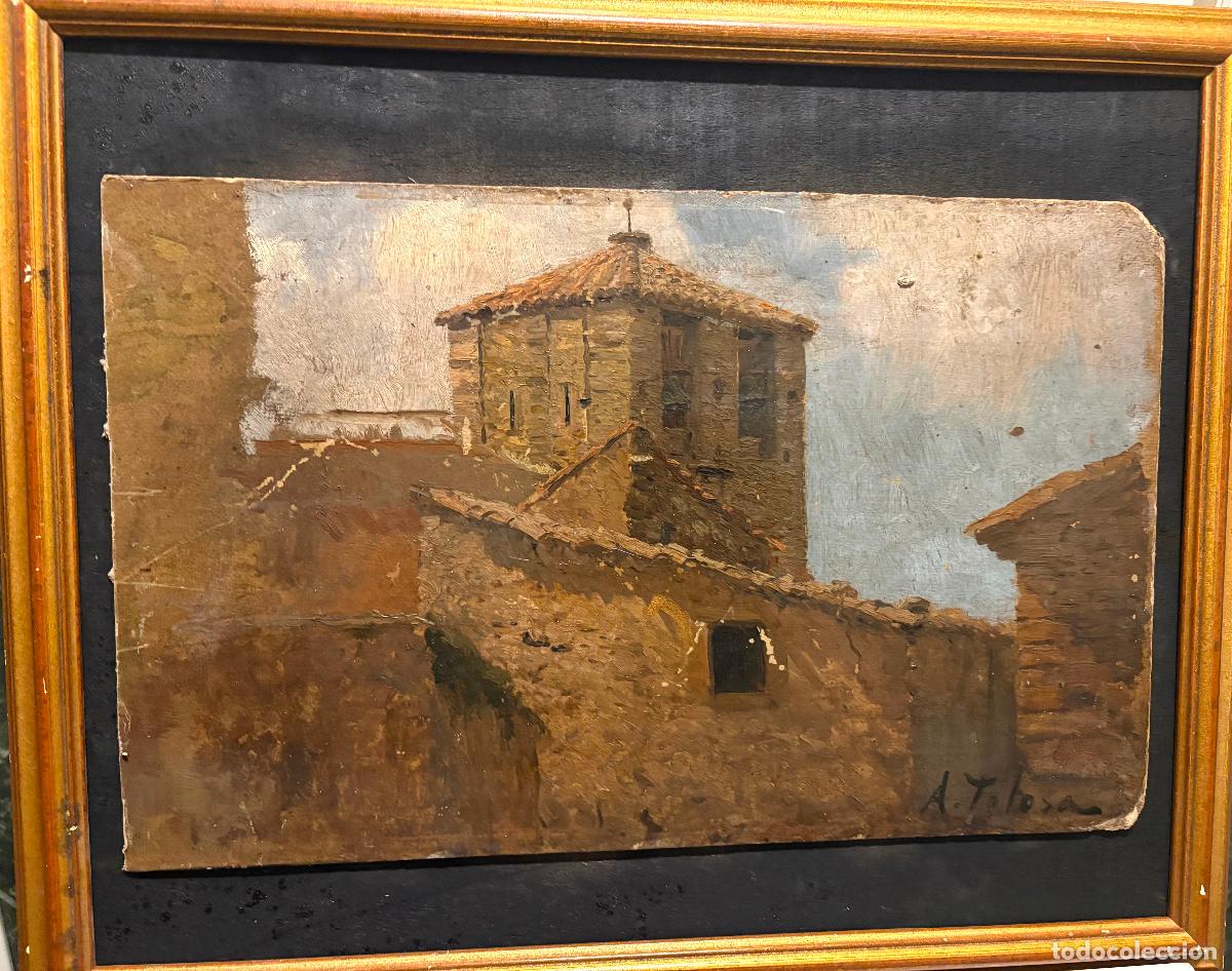 Arte: Paisaje de pueblo por Aurelio Tolosa (Barcelona 1861-1948)