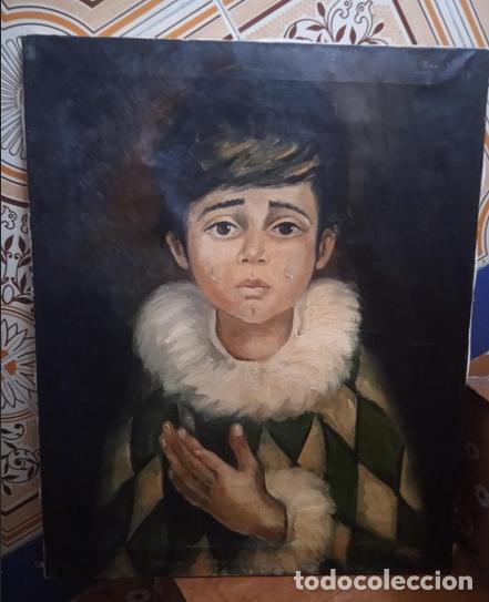 Kunst: Ni&ntilde;o con l&aacute;grimas, &oacute;leo sobre lienzo, firmado V. Zapata