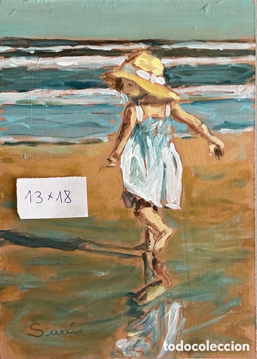 Arte: &Oacute;leo original. Demetrio Sus&iacute;n. Ni&ntilde;a en la playa 02.