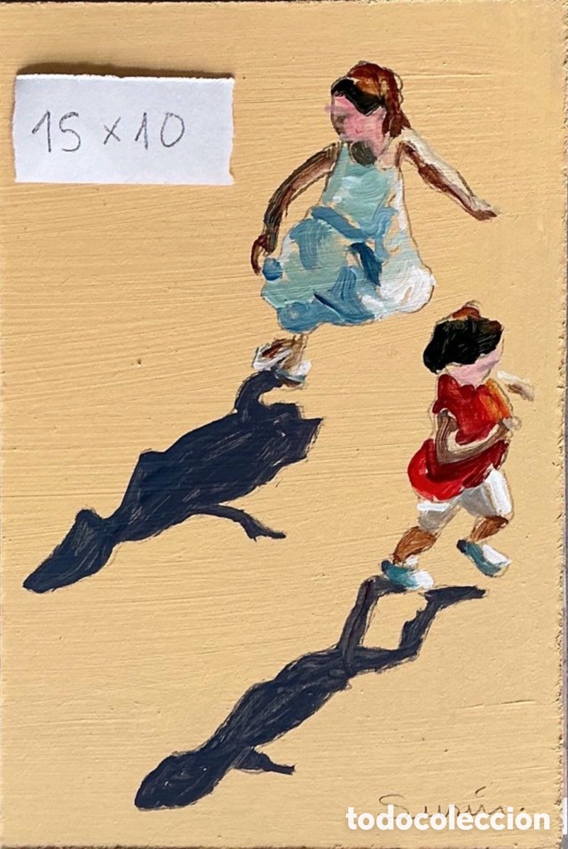 Art: Oleo original. Demetrio Sus&iacute;n. Ni&ntilde;os y sombras 01. 15x10 cm.