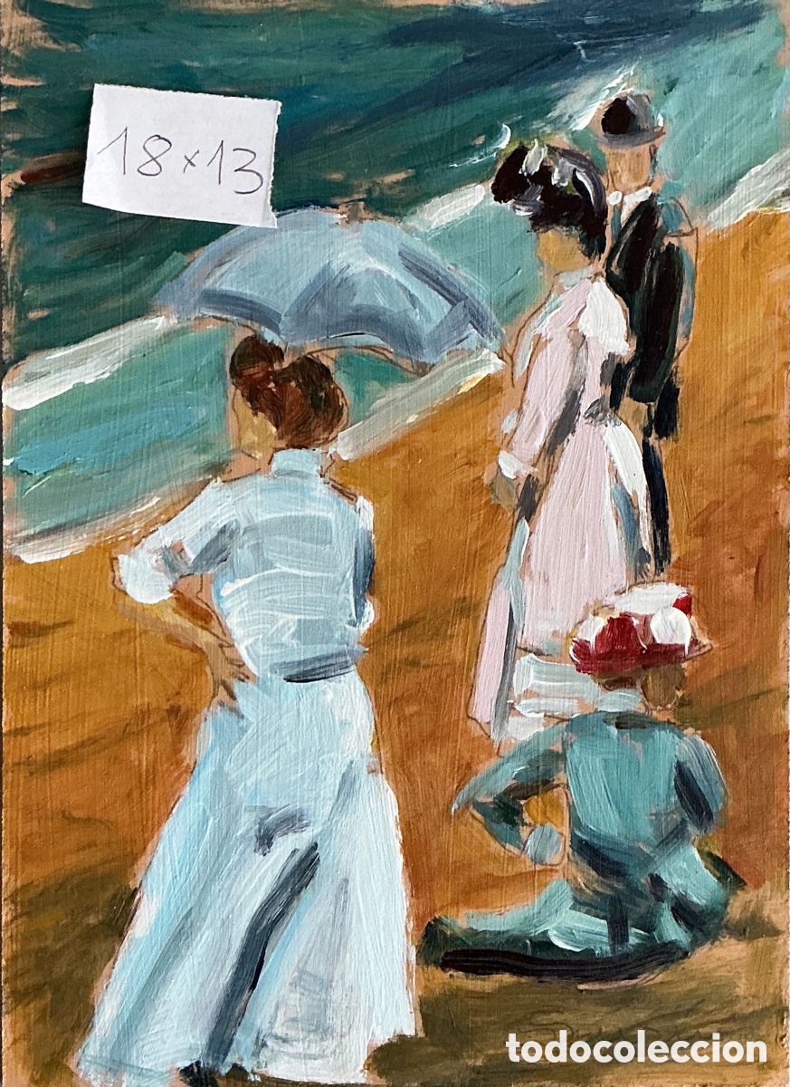 Art: &Oacute;leo original. Demetrio Sus&iacute;n. Playa victoriana 3. 18x13.