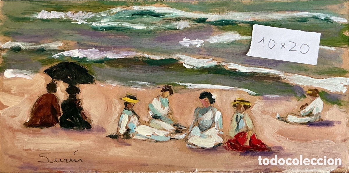 Art: &Oacute;leo original. Demetrio Sus&iacute;n. Playa victoriana 4. 10x20 cm.