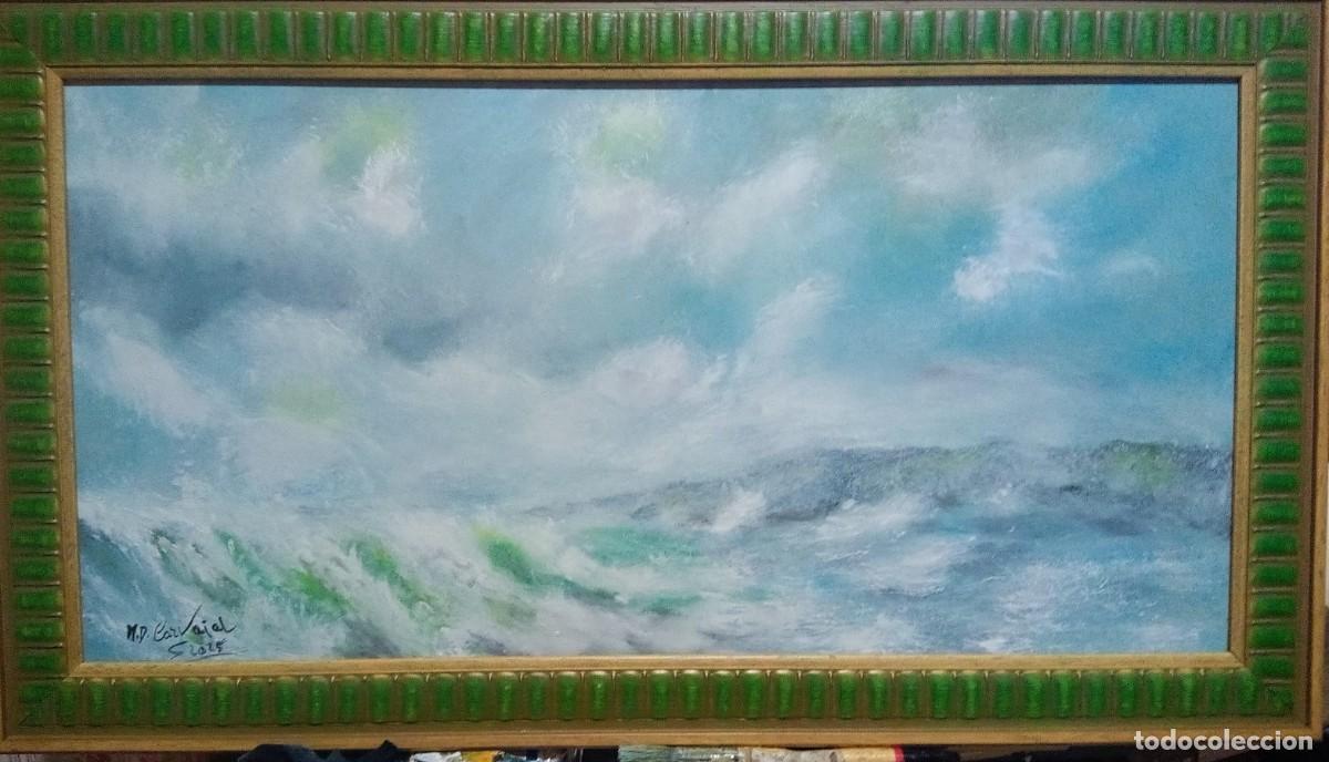 Art: Pintura al &oacute;leo sobre lienzo - Marina / Paisaje Marino - Firmado M.D. Carvajal (2025) - 60x30 cm