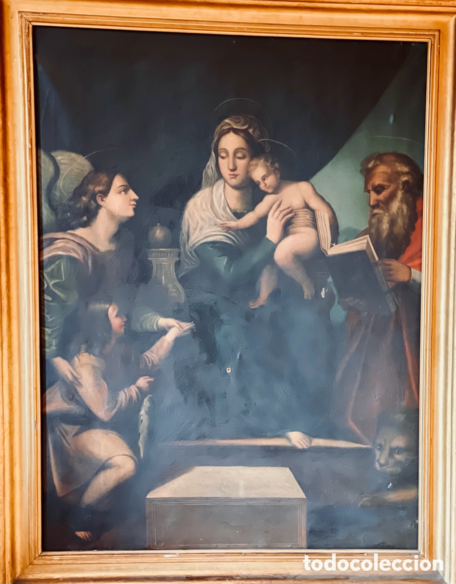 Arte: Pintura al &Oacute;leo enmarcada Copia del Siglo XIX La Virgen del Pez. Escuela de Bellas Artes