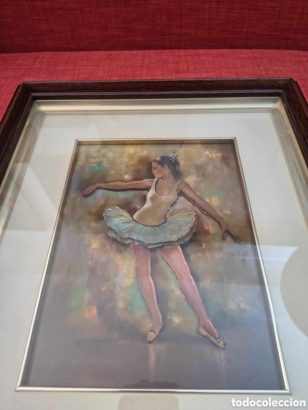 Art: Cuadro de esmalte de Bailarina firmado enmarcado