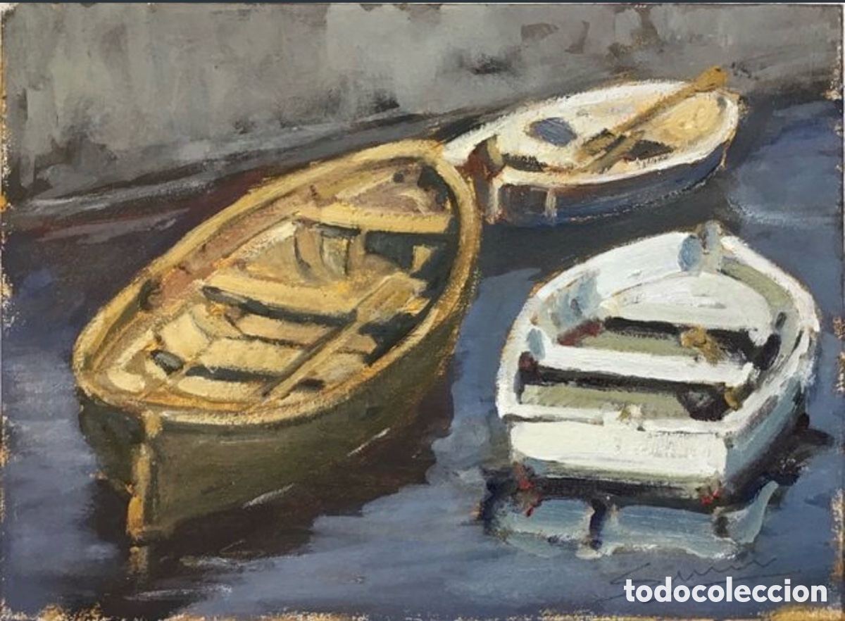 Kunst: Oleo original. Demetrio Sus&iacute;n. Barcas.