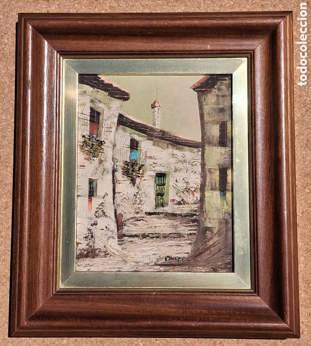 Arte: &Oacute;LEO SOBRE LIENZO ENMARCADO. CASAS RURALES. FIRMA ILEGIBLE. 37 X 32,5 CM