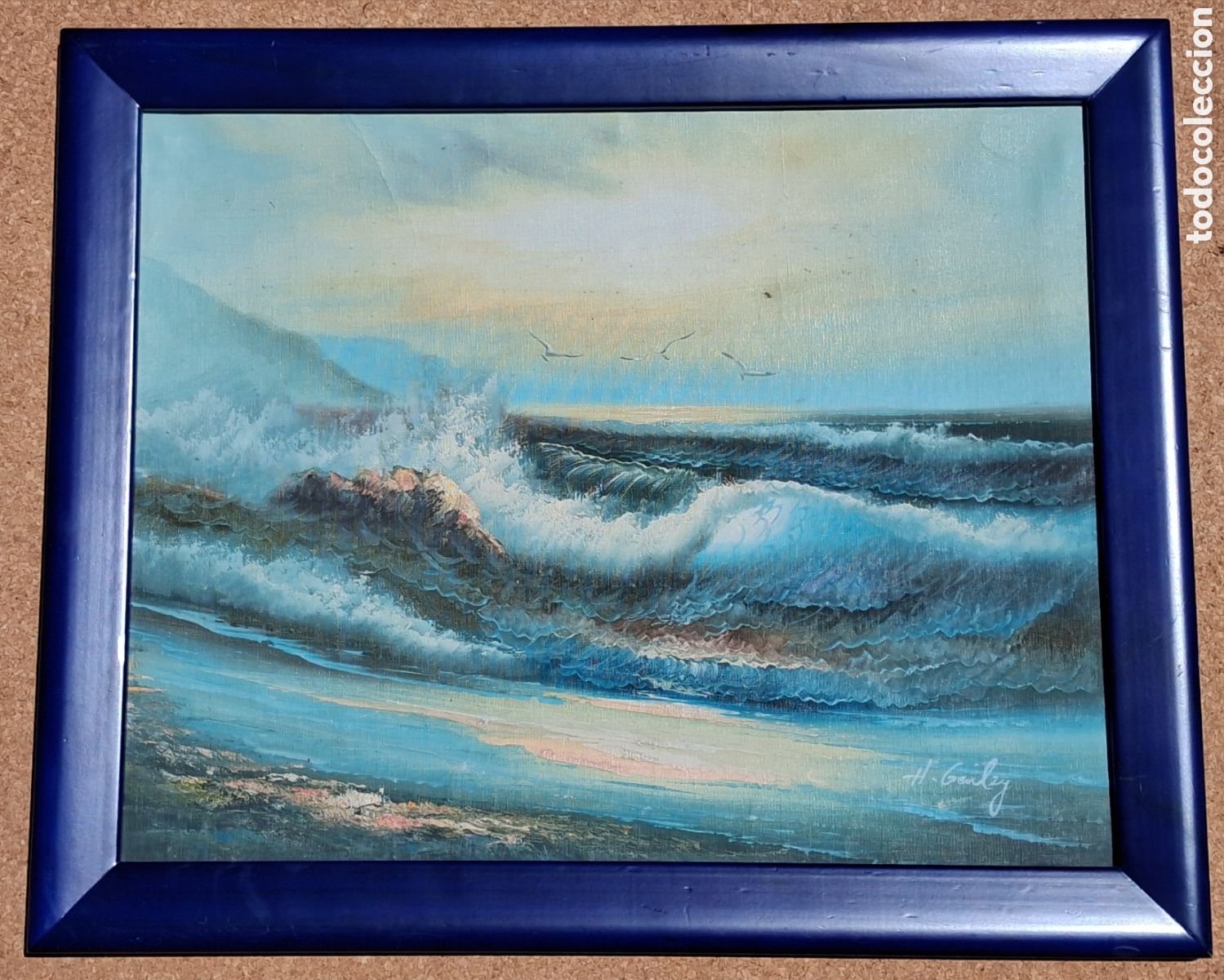 Arte: &Oacute;LEO SOBRE LIENZO. MARINA. FIRMA A CATALOGAR. 57 X 47 CM