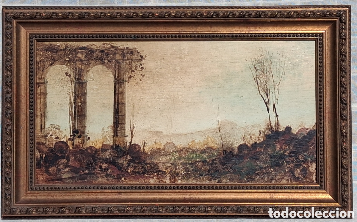 Arte: &Oacute;LEO SOBRE TABLA ENMARCADO. PAISAJE. FIRMA A CATALOGAR. 61,5 X 37 CM
