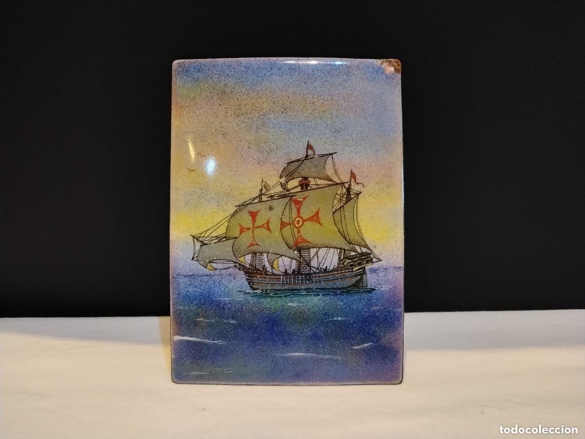 Kunst: Pintura de SALVADOR BALLESTER realizado en pintura esmalte en lamina de cobre (LA SANTA MARIA )
