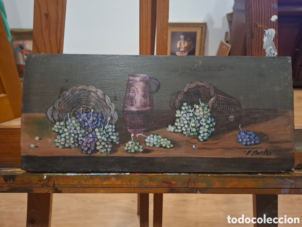 Arte: Oleo sobre tabla bodegon de enrique montes 40x17