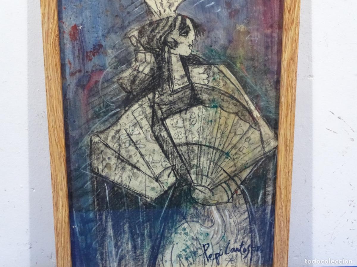 Arte: T&Eacute;CNICA MIXTA DEL PINTOR ALICANTINO PEPO CANT&Oacute;S. GITANA FLAMENCA 1976.