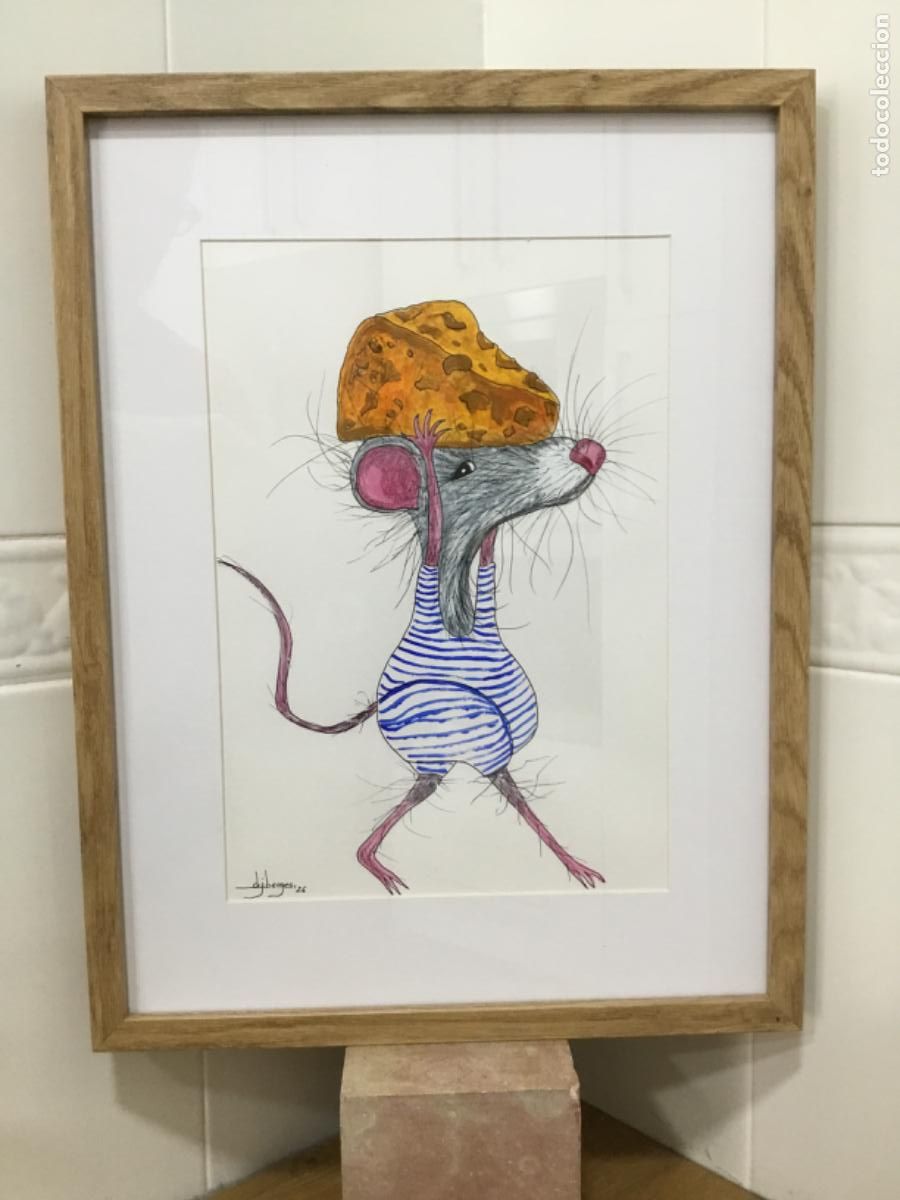 Arte: Rat&oacute;n y queso. Acr&iacute;lico y plumilla sobre papel de dibujo.